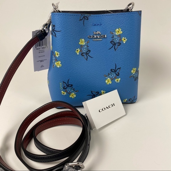 COACH Mini Town Bucket Crossbody Bag Floral Bow Print Blue Handbag New - Picture 11 of 11